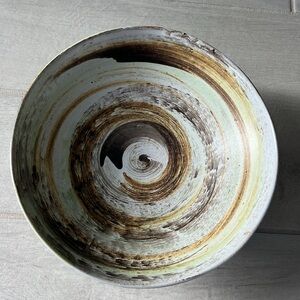 Handmade pottery green yellow brown and tan